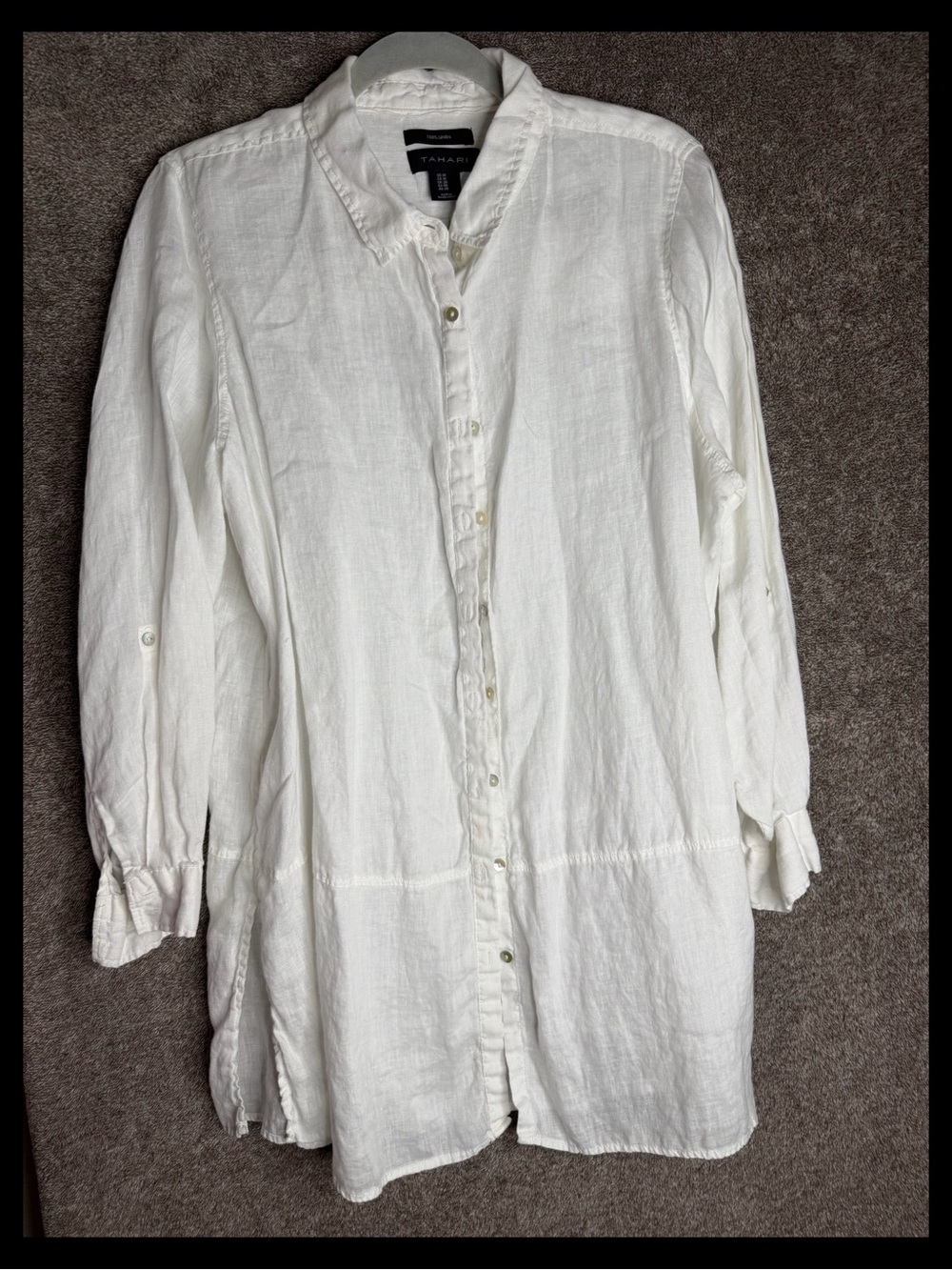 Tahari White Linen Casual Button-Down Shirt